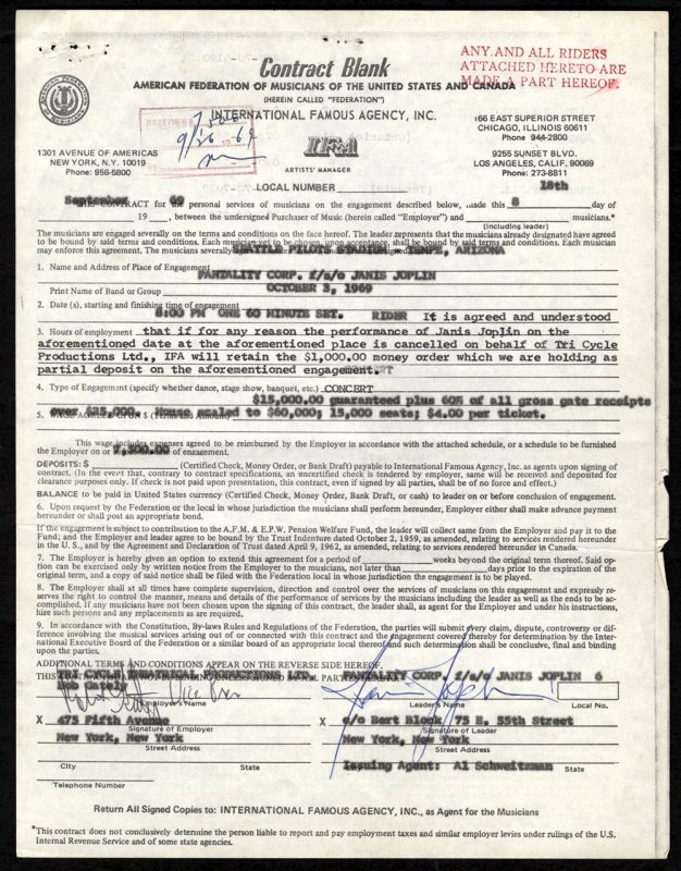 Janis Joplin Contract